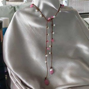 in2 Design Leather, whites Pearl & pink Gemstone necklace